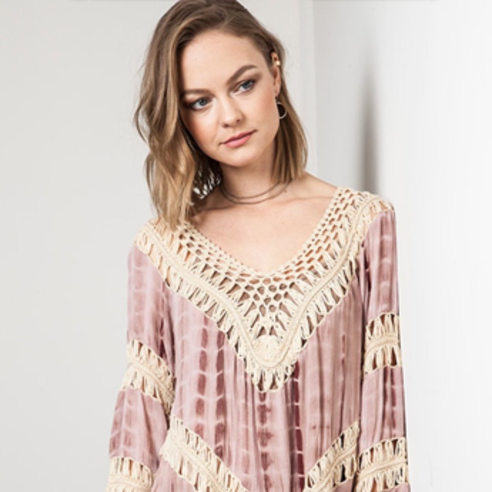 Boho Tie Dye Lavender Long Sleeve Top